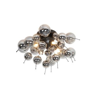 QAZQA Qazqa - Dise&ntilde;o Plaf&oacute;n De Dise&ntilde;o Negro Con Cristal Ahumado 4 Luces - Explode Vidrio /acero Redonda Adecuado Para Led Max. 4 X 28 Watt
