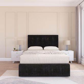 Sloomy Cambridge Divan Bed Set With No drawers & Matching Footboard - Plush Velvet in Black | Size: Small Single