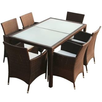 Berkfield Home 7 Piece Outdoor Dining Set with Cushions Poly Rattan Brown