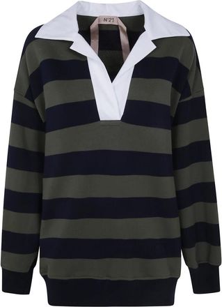 N&deg;21 Hoodies & sweatvesten, Dames, Veelkleurig, S, Katoen, Polo Hals Sweatshirt