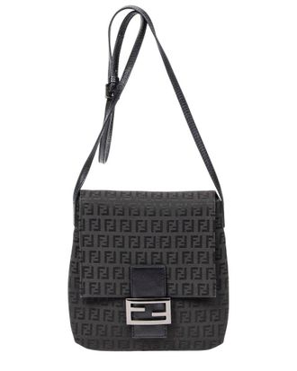 Fendi Black Zucchino Canvas Small Flap Crossbody, Never Carried (Authentic Pre-Loved)