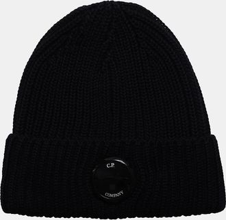 C.P. Company Mens Extrafine Merino Wool Lens Beanie - Navy - Size: ONE size
