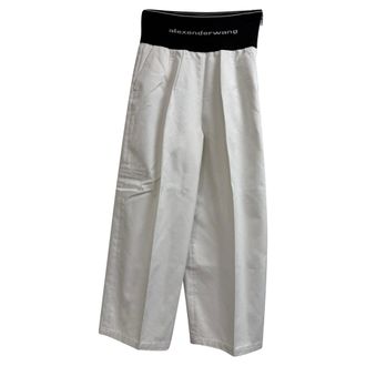 Alexander Wang Logo Waistband Trousers in White Cotton
