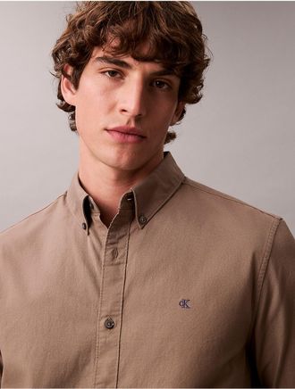 Calvin Klein Mens Solid Oxford Classic Button-Down Shirt - Brown - 2XL