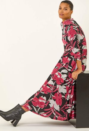 Roman Floral Print Pocket Midi Dress