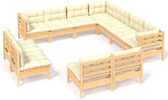 vidaXL Muebles De Jard&iacute;n 11 Pzas Y Cojines Madera Maciza De Pino Crema Vidaxl