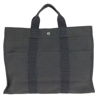 Herm&egrave;s Gray Polyamide Polyester Handbag Tote Bag (Pre-Owned)