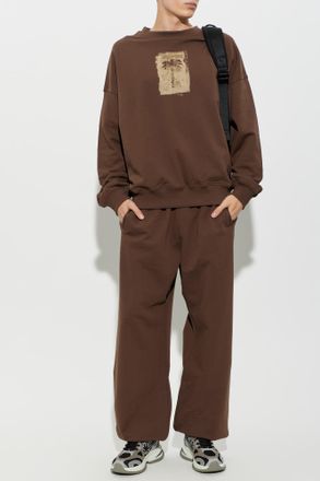 Palm Angels Cotton Sweatshirt With Print, Mens, Brown