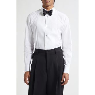 Dolce & Gabbana Gold Fit Cotton Poplin Tuxedo Shirt in Bianco Ottico at Nordstrom, Size 41