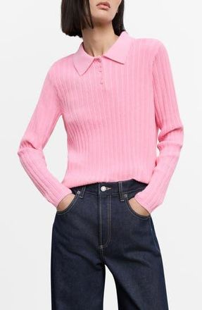 Mango Rib Long Sleeve Polo Sweater in Pink at Nordstrom Rack, Size Large