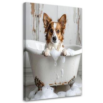 Feeby Impresi&oacute;n De Imagen, Perro Sentado En Una Ba&ntilde;era Con Espuma Beige, 80x120