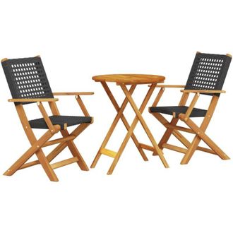 vidaXL Juego De Bistro De 3 Piezas Rat&aacute;n Pe Y Madera Maciza Negro Vidaxl