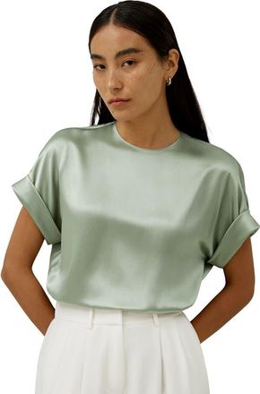 LilySilk Contemporary Oversized Silk Top in Pale Turquoise at Nordstrom, Size X-Small