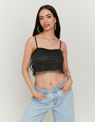 Tally Weijl Tr&auml;gertop TALLY WEIJL SSLPENETTA, Damen, Gr. XS, schwarz, Netz, Obermaterial: 95% Polyester, 5% Elasthan, gl&auml;nzend, figurbetont bauchfrei, ohne Aussch