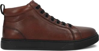 Kazar Bruine leren herensneakers met hoge schacht - Heren - Sneakers - Bruin - 42 EU - Leer - Schoenen