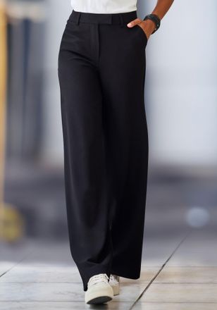 Lascana Anzughose LASCANA, Damen, Gr. 34, N-Gr, schwarz, Web, Obermaterial: 65% Polyester, 28% Viskose, 7% Elasthan, unifarben, figurumspielend lang, Hosen An