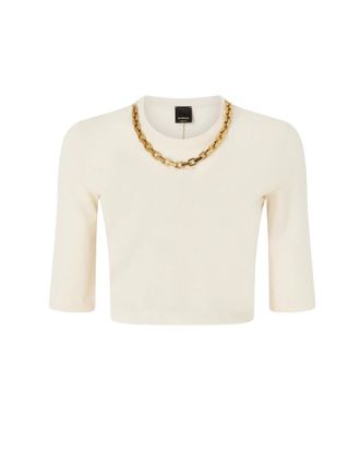 Pinko Beige Solid Crew Neck Sweater