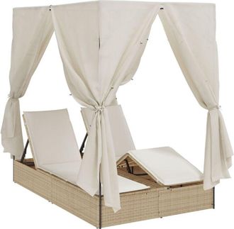 vidaXL Double Sun Lounger with Roof Beige 205 x 129 x 200 cm PE rattan vidaXL