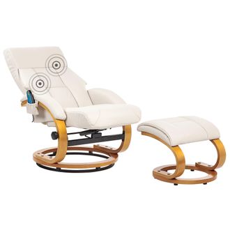 Beliani Beliani - Sill&oacute;n De Masaje Reclinable Giratorio Con Reposapi&eacute;s Con Calefacci&oacute;n De Piel Sint&eacute;tica Beige Claro Force