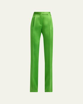 Tom Ford Pleated Silk Straight-Leg Trousers