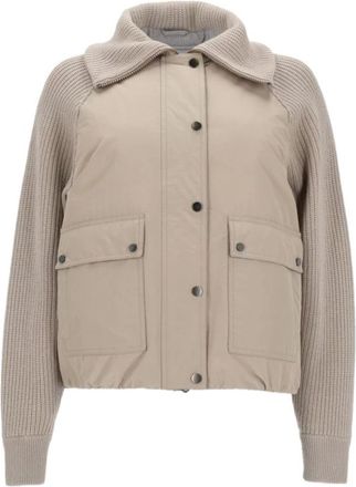 Brunello Cucinelli Mh 5257294 Puffer Jacket - Dames - Zomerjassen - Beige - S - Leer - Jassen