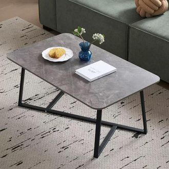 Trade Shop TrAdE Shop Traesio - Tavolino Rettangolare Basso Con Piano Effetto Marmo Gambe Incrociate Per Soggiorno Salotto - Grigio