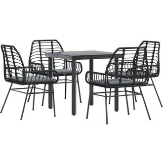 vidaXL Juego De Comedor Jard&iacute;n 5 Piezas Cojines Rat&aacute;n Sint&eacute;tico Negro Vidaxl