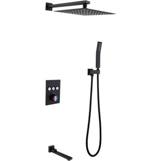 OEM Grifo De Ducha De Lluvia De Lat&oacute;n, Juego De Grifo De Ducha Cuadrado Negro De 8 Pulgadas