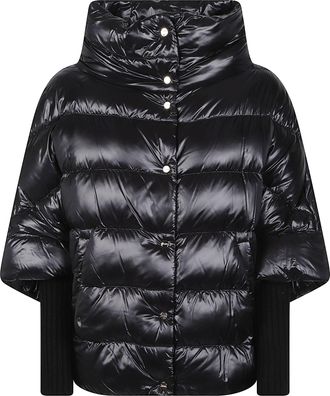 Herno Ultralight Quilted Layered High-Collar Long Down Jacket