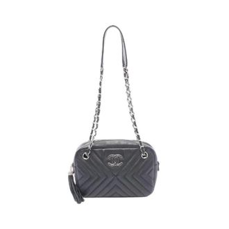 Chanel Pre-owned Chevron V Stitch Lamsleren Schoudertas - Dames - Pre-owned - Zwart - Maat: ONE Size Leer