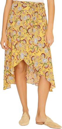 Sanctuary Jamie Faux Wrap Midi Skirt In Sunrays