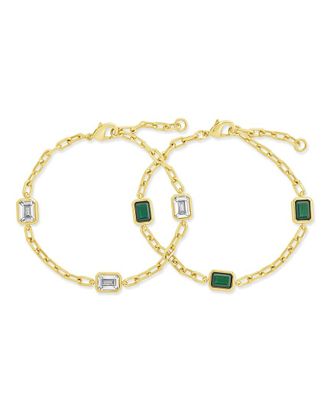 Sterling Forever 14K Plated Cz Lennox Station Chain Bracelet