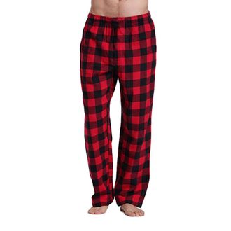 Generic Mens Straight-Fit Pyjama Bottoms Drawstring Soft Trousers Check Loungewear Plaid Pyjama Bottoms Loungewear Trousers Plaid Sleep Pants, PJ Bottoms Mens