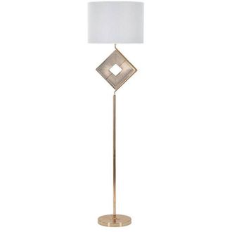 Dmora Lampada da terra Bionaz, Luce da terra, Lampada da pavimento, Lampada a stelo, 40x40 h161 cm, Bianco e Oro - Dmora