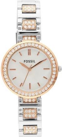 Fossil Karli Crystal Embellished Three-Hand Quartz Bracelet Watch, 34mm in Silver at Nordstrom Rack