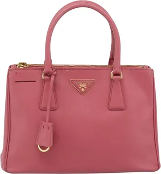 Prada Galleria Double Zip Tote Saffiano Leather Pink Leather Handbag (Pre-Owned)