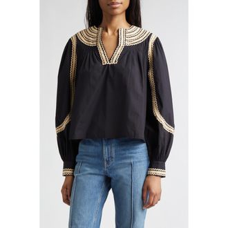 Ulla Johnson Laurenza Long Sleeve Top in Noir at Nordstrom, Size 14