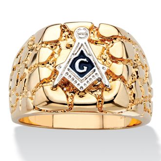 Palm Beach Jewelry Mens Nugget-Style Yellow Gold-Plated Masonic Insignia Ring