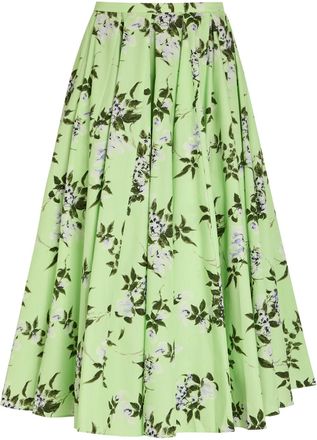 Emilia Wickstead Rhea Floral-print Cotton Midi Skirt - Green - 10 (UK10 / S)