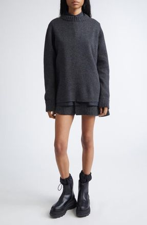 sacai Mixed Media Long Sleeve Wool Suiting & Knit Sweater Dress in Charcoal Gray at Nordstrom, Size 2