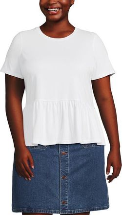 Lands End Short Sleeve Lightweight Jersey Crew Neck Peplum Tee in White at Nordstrom, Size 2X