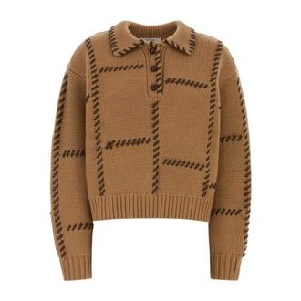 Frame Denim Leather Stitch Sweater - Dames - Polos - Bruin - S - Wol - Tops