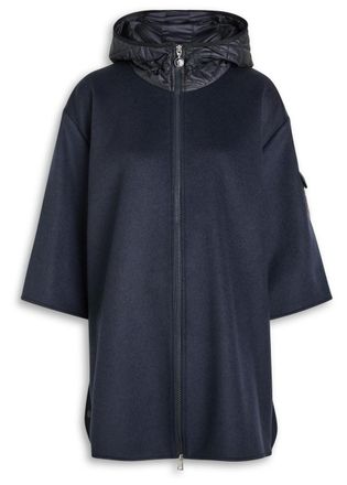 Moncler Hooded Shell and Wool-blend Cape Coat - Blue Dark - One Size