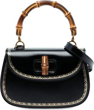 Gucci Borsa a tracolla in pelle di vitello con manico in bamb&ugrave; 2016-2025 - Nero