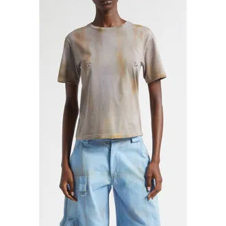 Collina Strada Pierced Rose Print Organic Cotton T-Shirt in Reishi Aurora at Nordstrom, Size X-Small