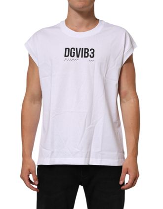 Dolce & Gabbana White Cotton Sleeveless Printed Tank Mens T-shirt