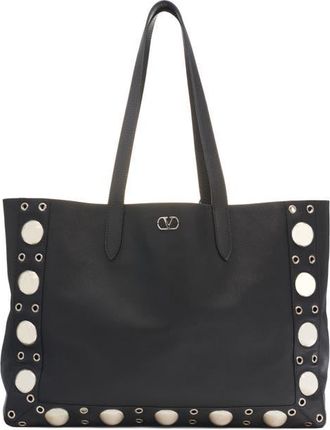 Valentino Garavani Nellcôte Stud Calfskin Tote in 0No Nero at Nordstrom