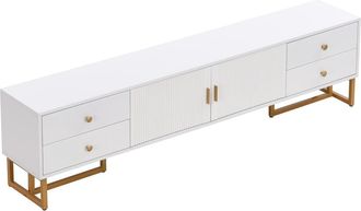 Urban Meuble Mueble de tv blanco con 4 cajones, 2 puertas texturizadas