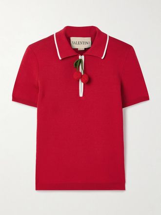 Valentino Garavani Polo In Cotone A Coste Con Decorazione - Rosso