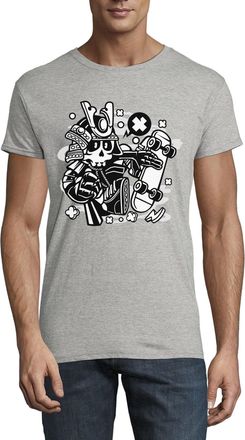 Generic Japanese Samurai Skater Urban Skateboard Graphic Mens Crew Neck T-Shirt Gray Medium
